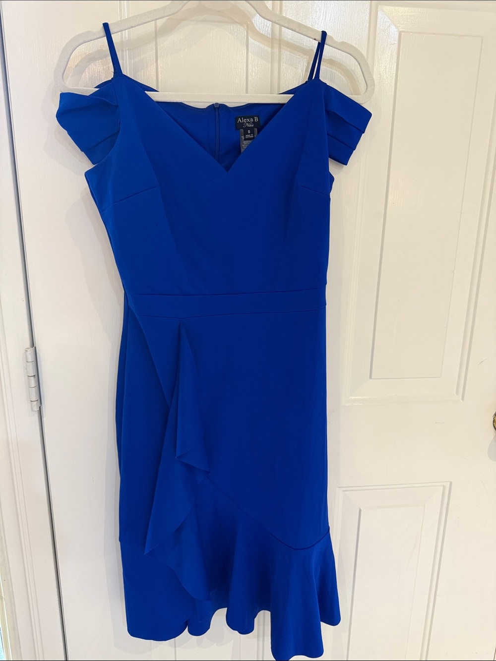 Alexa B One-Shoulder Royal Blue V-Neck Ruffle Dress